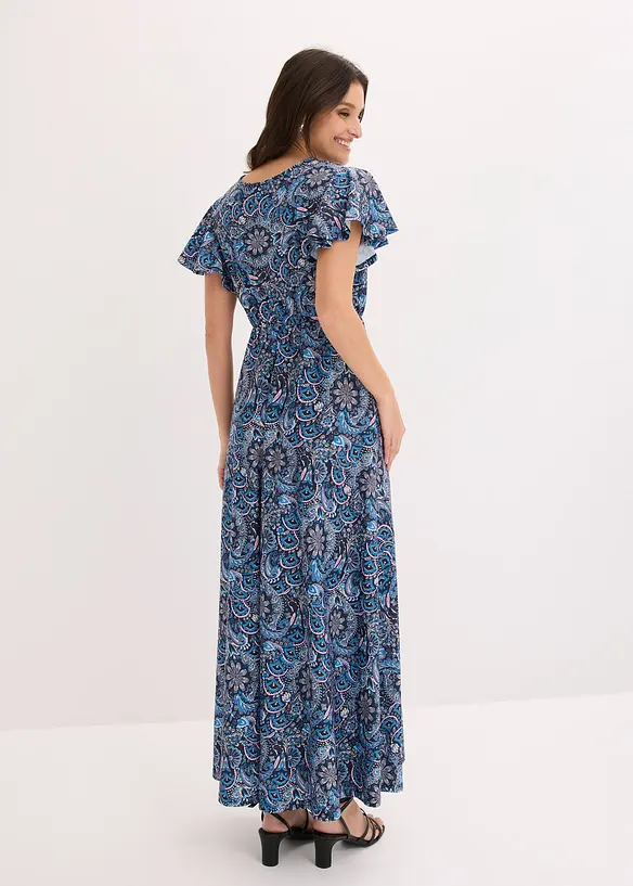 Jersey-Maxikleid mit Bindegürtel in blau von hinten (Totalaufnahme) - bonprix Jersey-Maxikleid mit Bindegürtel in blau von hinten (Totalaufnahme) - bonprix