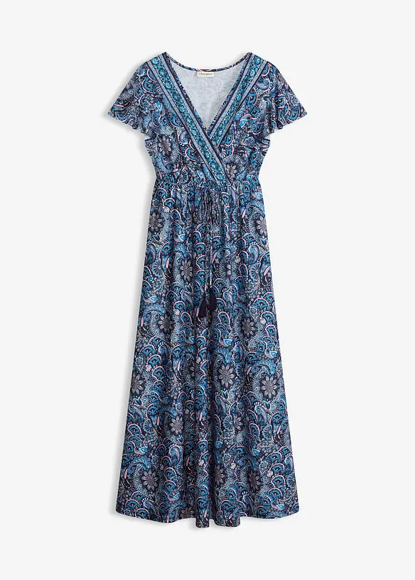 Jersey-Maxikleid mit Bindegürtel in blau von vorne - bonprix Jersey-Maxikleid mit Bindegürtel in blau von vorne - bonprix