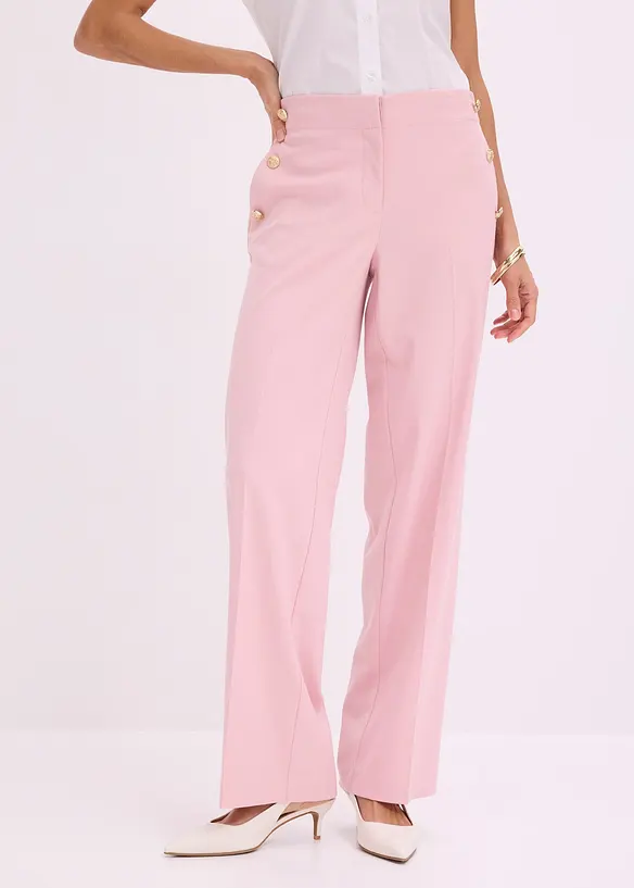 Marlenehose mit dekorativen Knöpfen in rosa von vorne - bonprix