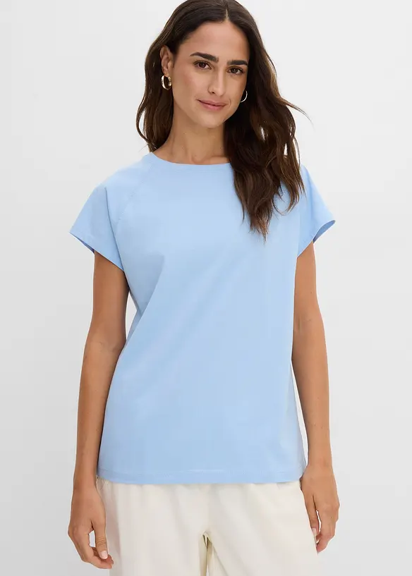 T-Shirt aus reiner Bio-Baumwolle in blau von vorne (im Anschnitt) - bonprix
