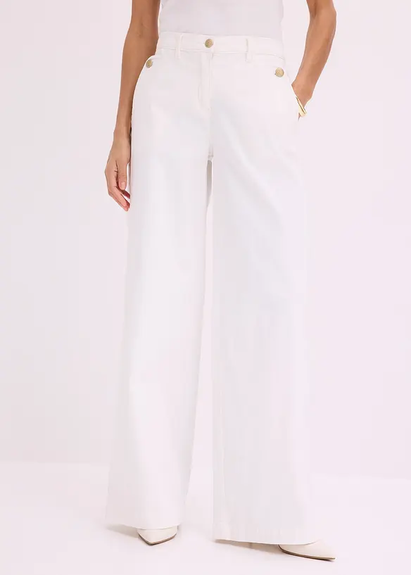 Wide Leg Hose mit Stretch in weiß von vorne - bonprix Wide Leg Hose mit Stretch in weiß von vorne - bonprix