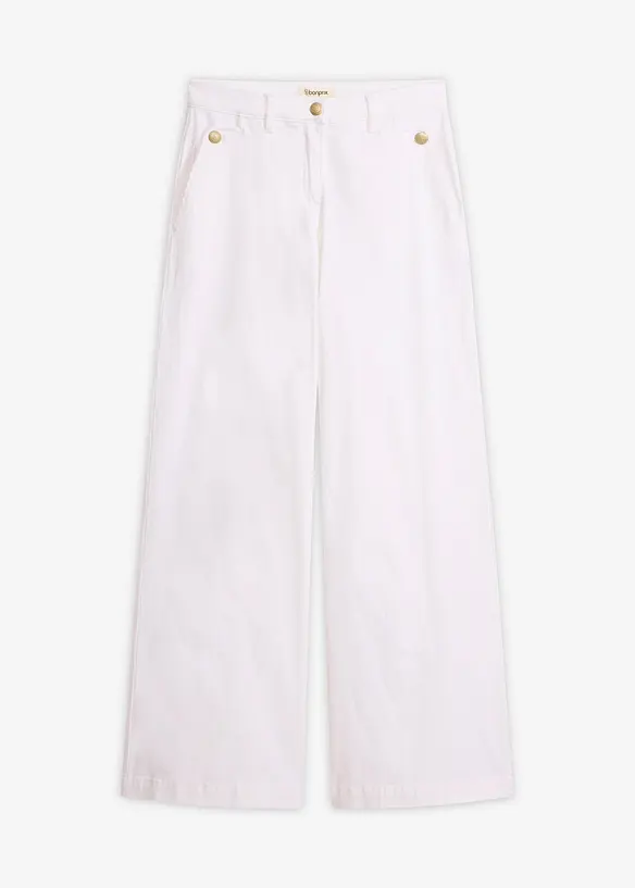 Wide Leg Hose mit Stretch in weiß von vorne - bonprix Wide Leg Hose mit Stretch in weiß von vorne - bonprix
