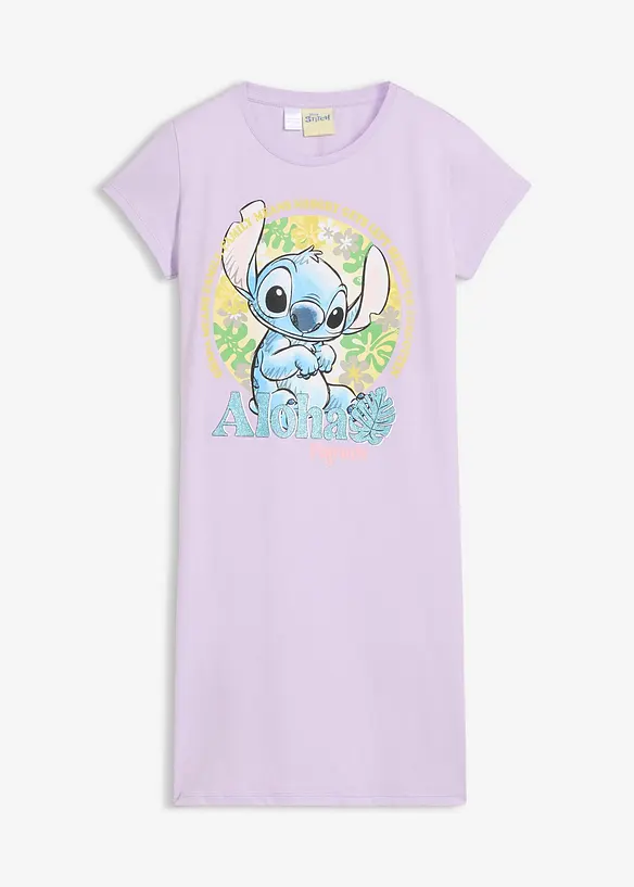 Disney Nachthemd mit Stitch aus reiner Baumwolle in lila von vorne - Lilo & Stitch