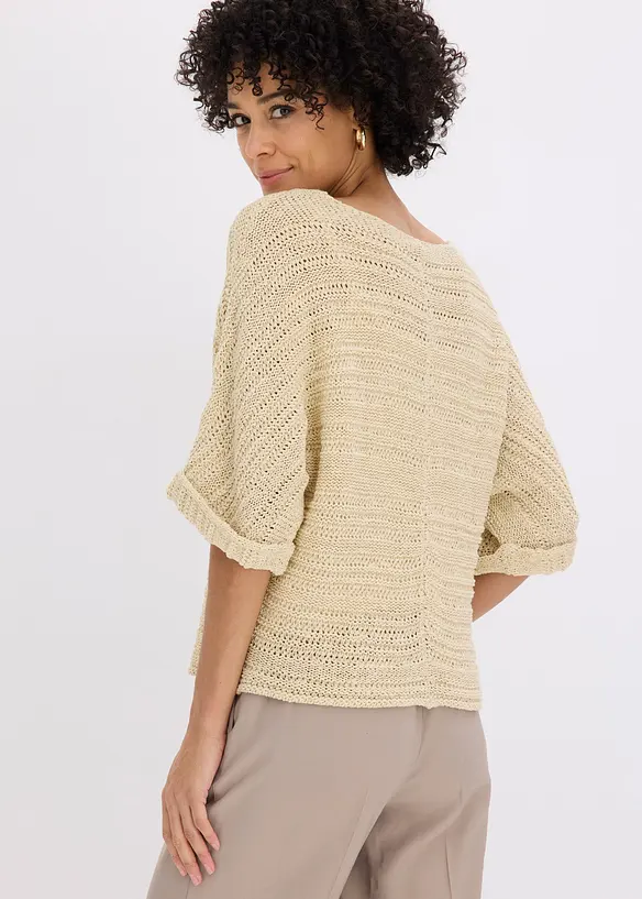 Grobstrick-Pullover in Bändchengarn in beige von hinten (im Anschnitt) - bonprix
