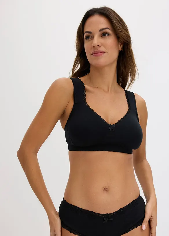 Minimizer T-Shirt-BH ohne Bügel mit Bio-Baumwolle (2er Pack) in schwarz von vorne (im Anschnitt) - bonprix