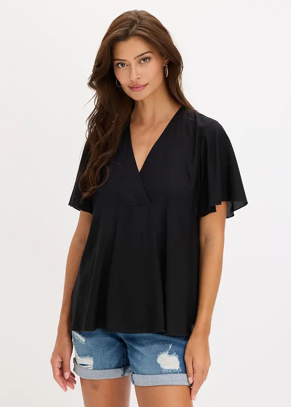 Kimono-Bluse aus fließender Viskose in schwarz von vorne (im Anschnitt) - bonprix Kimono-Bluse aus fließender Viskose in schwarz von vorne (im Anschnitt) - bonprix