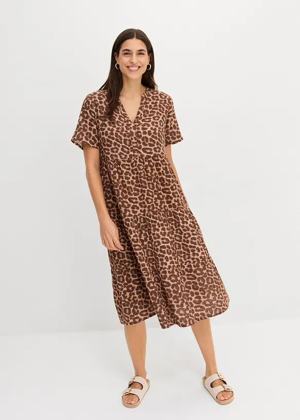 Musselin-Tunika-Kleid aus reiner Baumwolle in braun von vorne (Totalaufnahme) - bonprix Musselin-Tunika-Kleid aus reiner Baumwolle in braun von vorne (Totalaufnahme) - bonprix