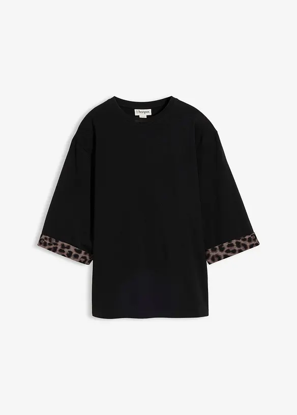 Leo-Jerseyshirt aus Baumwoll-Mix in schwarz von vorne - bonprix Leo-Jerseyshirt aus Baumwoll-Mix in schwarz von vorne - bonprix