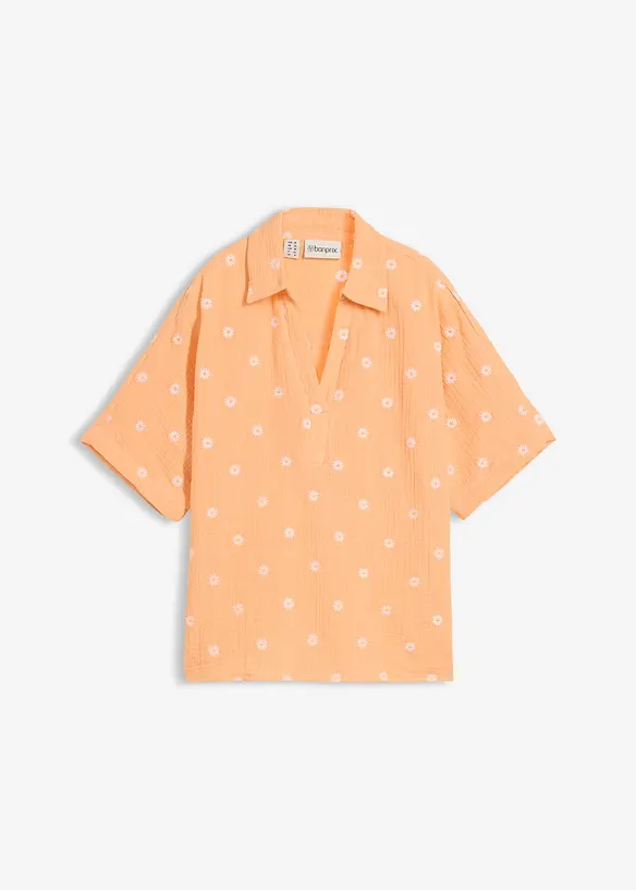 Musselin-Kurzarmbluse aus reiner Baumwolle in orange von vorne - bonprix Musselin-Kurzarmbluse aus reiner Baumwolle in orange von vorne - bonprix