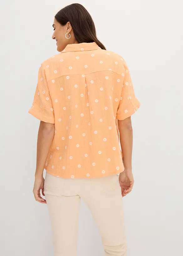 Musselin-Kurzarmbluse aus reiner Baumwolle in orange von hinten (im Anschnitt) - bonprix Musselin-Kurzarmbluse aus reiner Baumwolle in orange von hinten (im Anschnitt) - bonprix