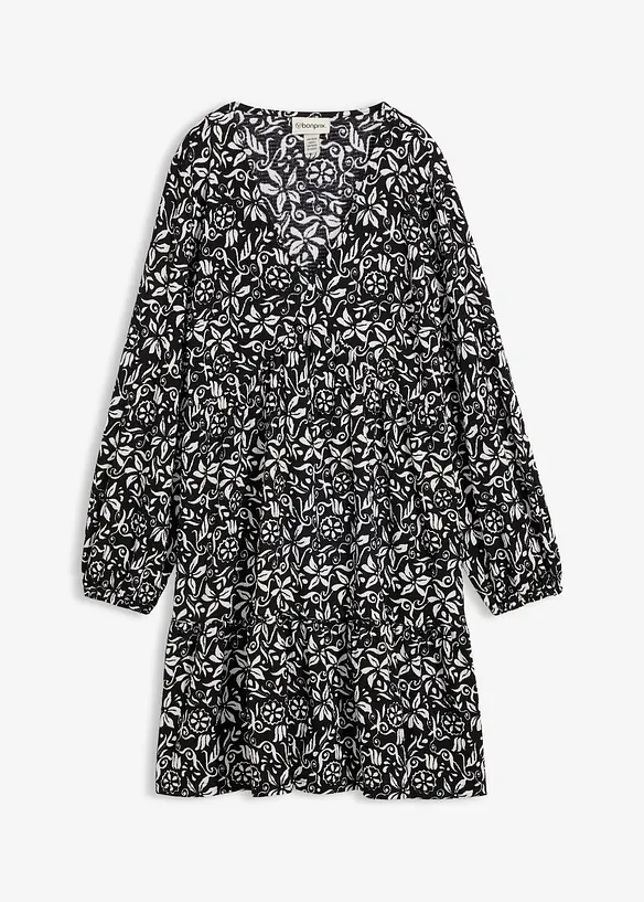 Tunika-Kleid aus leichtem Crêpe in schwarz von vorne - bonprix