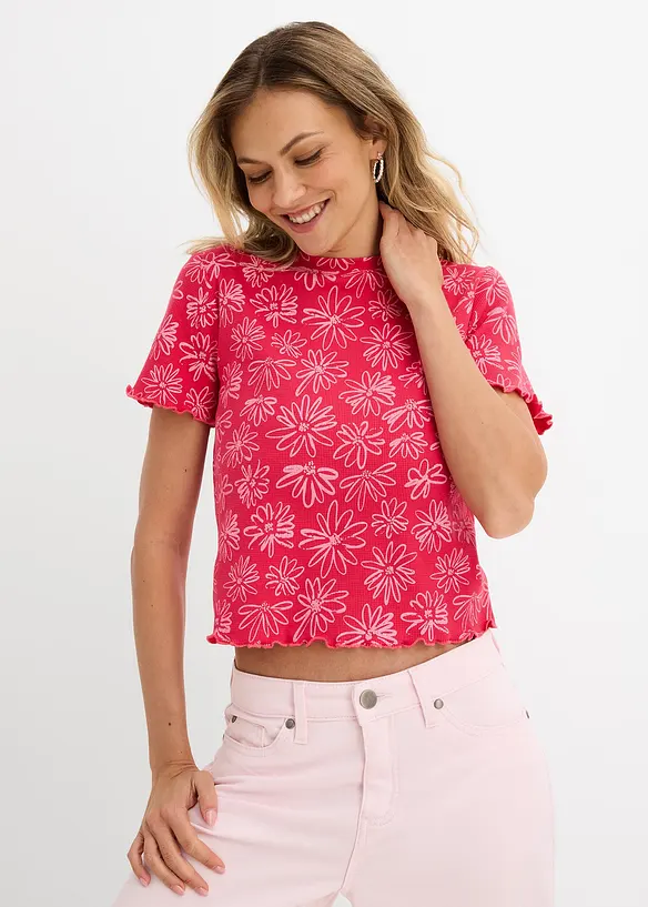 Kurzes T-Shirt aus Baumwoll-Mix in pink von vorne (im Anschnitt) - bonprix Kurzes T-Shirt aus Baumwoll-Mix in pink von vorne (im Anschnitt) - bonprix