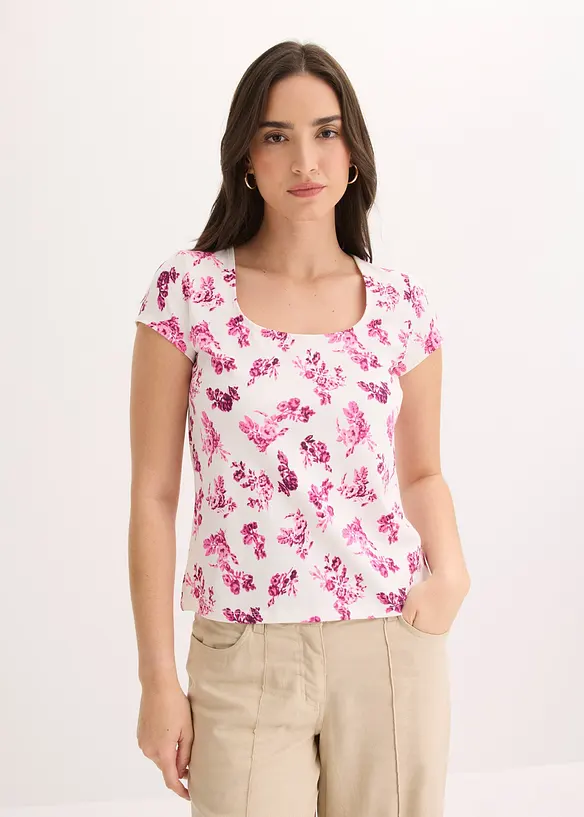 Shirt aus elastischer Baumwolle in rosa von vorne (im Anschnitt) - bonprix Shirt aus elastischer Baumwolle in rosa von vorne (im Anschnitt) - bonprix