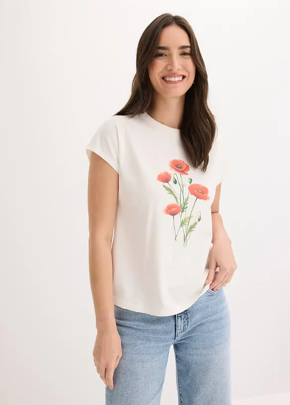Shirt aus elastischem Baumwoll-Mix in weiß von vorne (im Anschnitt) - bonprix