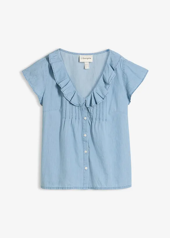 Jeans-Blusentop aus Bio-Baumwolle in blau von vorne - bonprix Jeans-Blusentop aus Bio-Baumwolle in blau von vorne - bonprix