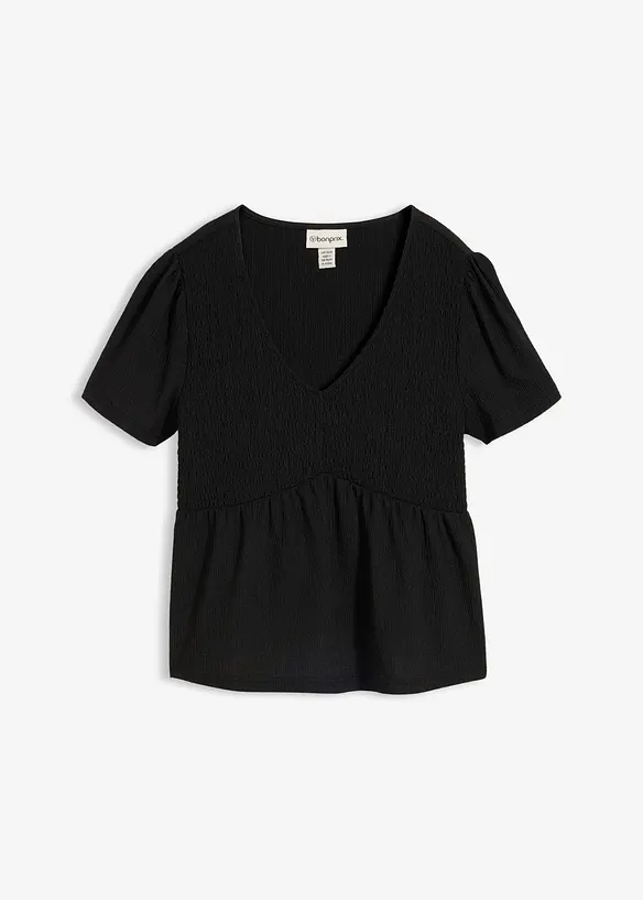 Shirt aus strukturiertem Crêpe in schwarz von vorne - bonprix