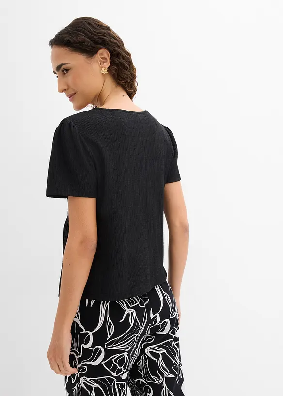 Shirt aus strukturiertem Crêpe in schwarz von hinten (im Anschnitt) - bonprix