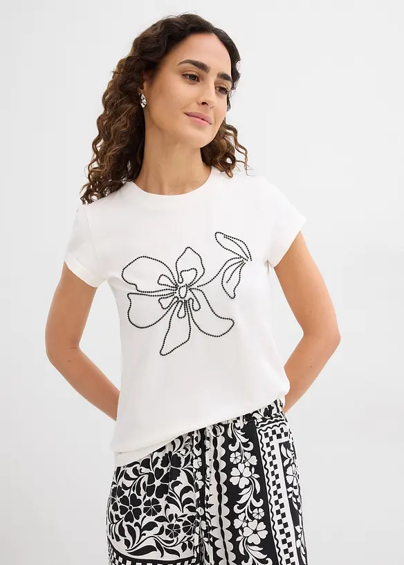 Shirt aus Baumwoll-Mix in weiß von vorne (im Anschnitt) - bonprix