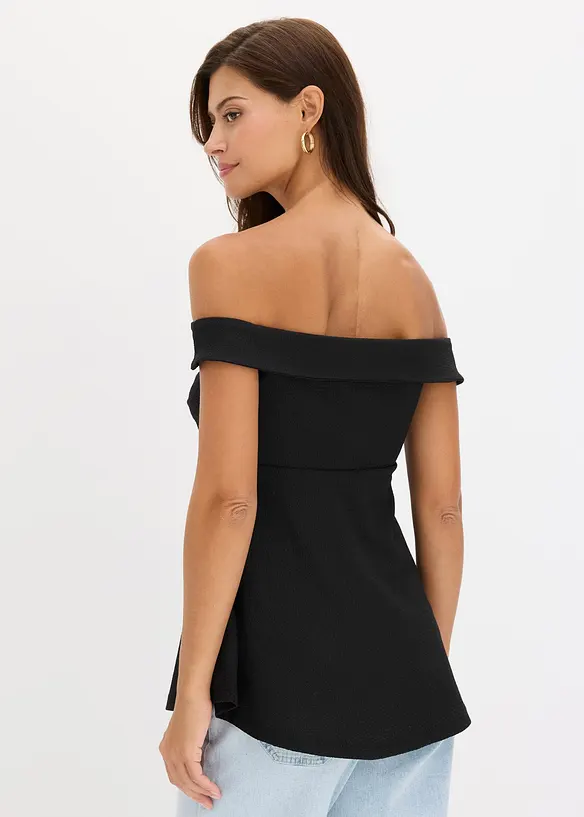 Cold-Shoulder-Shirt in strukturierter Ware in schwarz von hinten (im Anschnitt) - bonprix