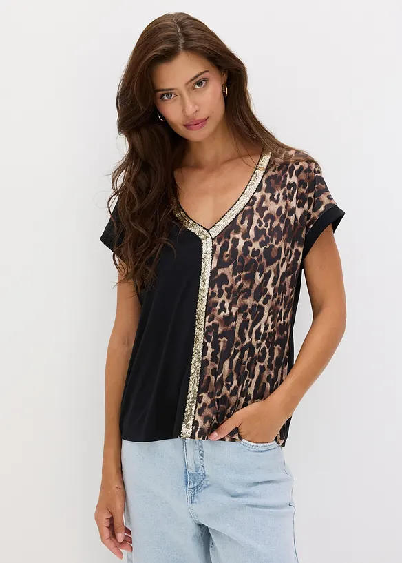 Shirt mit Pailletten in schwarz von vorne (im Anschnitt) - bonprix Shirt mit Pailletten in schwarz von vorne (im Anschnitt) - bonprix