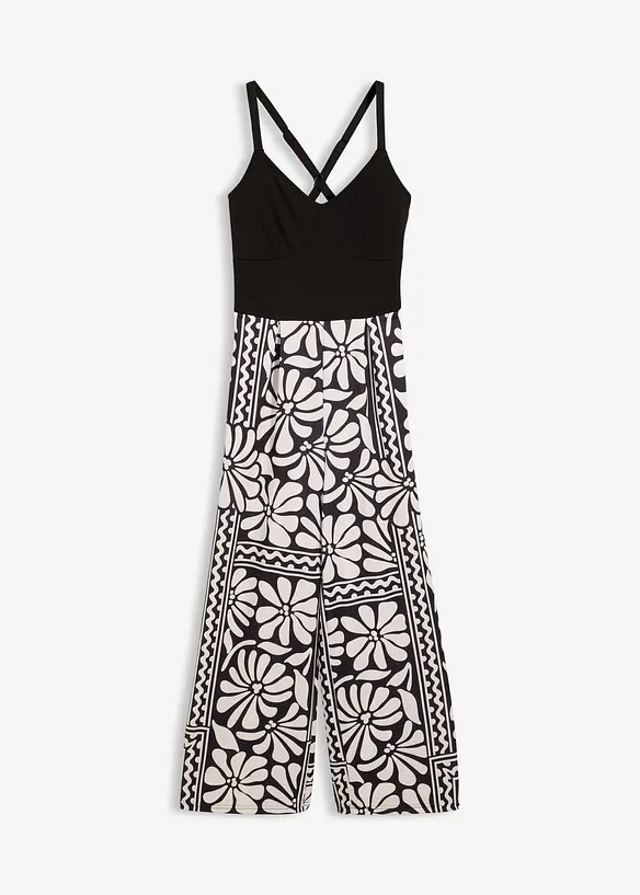 Jersey-Jumpsuit in schwarz von vorne - bonprix