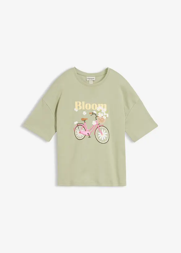 Lockeres T-Shirt aus schwerer Bio-Baumwolle in grün von vorne - bonprix