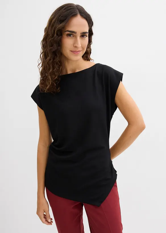 Asymmetrisches Top aus Punto di Roma in schwarz von vorne (im Anschnitt) - bonprix Asymmetrisches Top aus Punto di Roma in schwarz von vorne (im Anschnitt) - bonprix