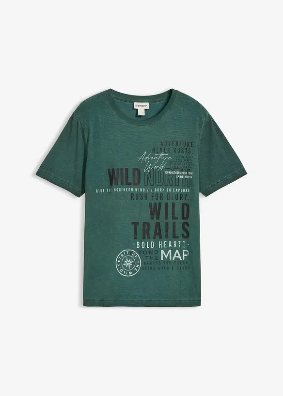 T-Shirt in gewaschener Optik aus reiner Bio-Baumwolle in grün von vorne - bonprix