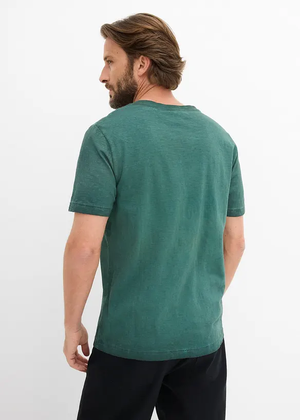 T-Shirt in gewaschener Optik aus reiner Bio-Baumwolle in grün von hinten (im Anschnitt) - bonprix