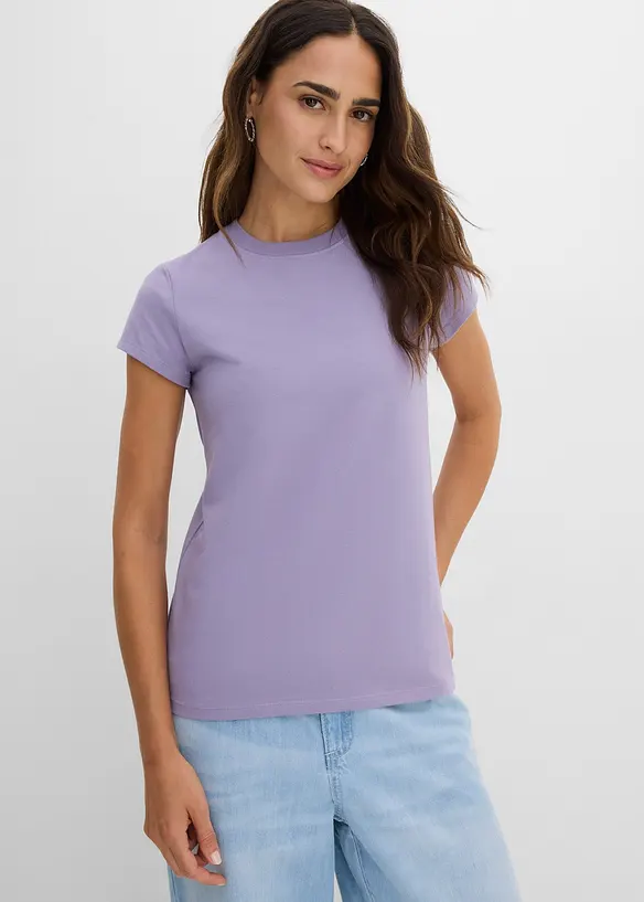 T-Shirt aus Bio-Baumwoll-Mix (3er Pack) in lila von vorne (im Anschnitt) - bonprix T-Shirt aus Bio-Baumwoll-Mix (3er Pack) in lila von vorne (im Anschnitt) - bonprix