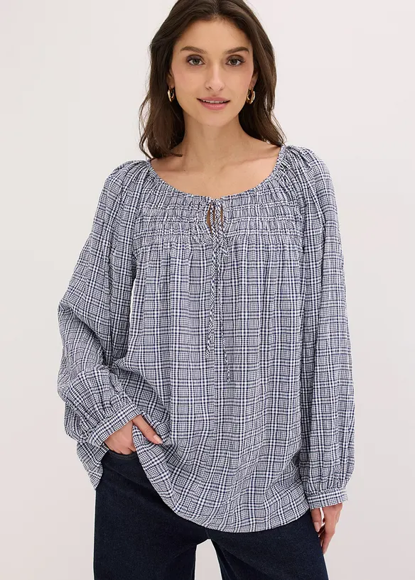 Karierte Bluse aus Seersucker in weiß von vorne (im Anschnitt) - bonprix Karierte Bluse aus Seersucker in weiß von vorne (im Anschnitt) - bonprix