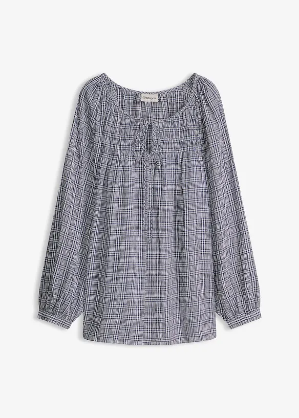 Karierte Bluse aus Seersucker in weiß von vorne - bonprix Karierte Bluse aus Seersucker in weiß von vorne - bonprix