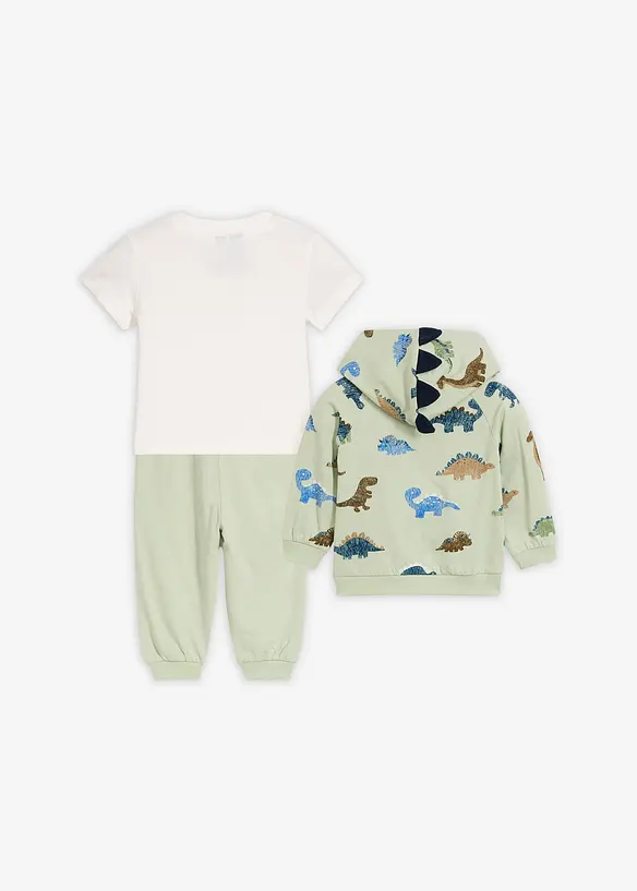 Baby Shirtjacke, T-Shirt und Jogginghose aus reiner Bio-Baumwolle (3-tlg.Set) in grün von hinten - bonprix Baby Shirtjacke, T-Shirt und Jogginghose aus reiner Bio-Baumwolle (3-tlg.Set) in grün von hinten - bonprix
