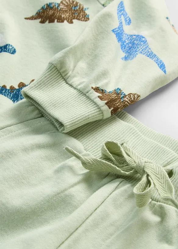 Baby Shirtjacke, T-Shirt und Jogginghose aus reiner Bio-Baumwolle (3-tlg.Set) in grün - bonprix Baby Shirtjacke, T-Shirt und Jogginghose aus reiner Bio-Baumwolle (3-tlg.Set) in grün - bonprix