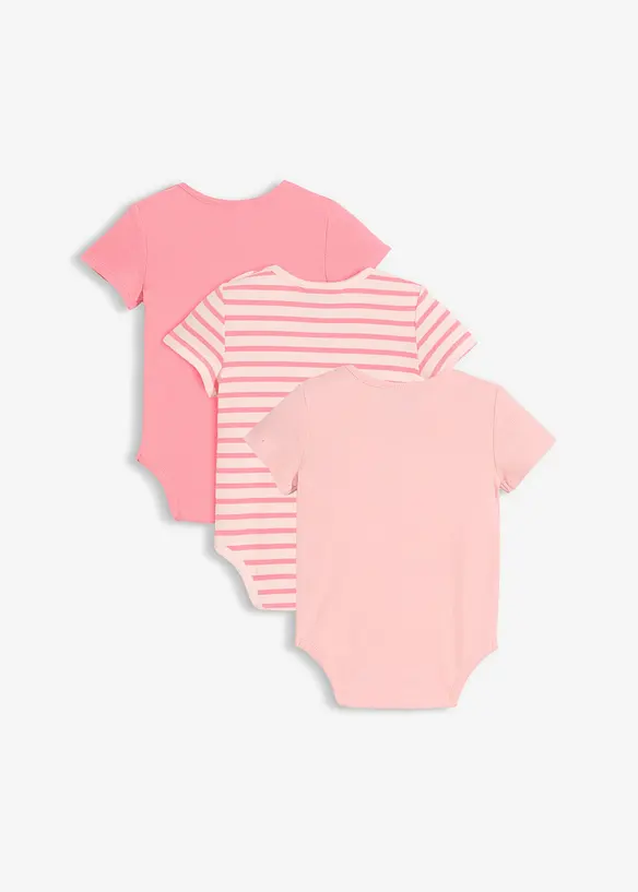 Baby Kurzarmbody aus Bio-Baumwolle (3er Pack) in rosa von hinten - bonprix