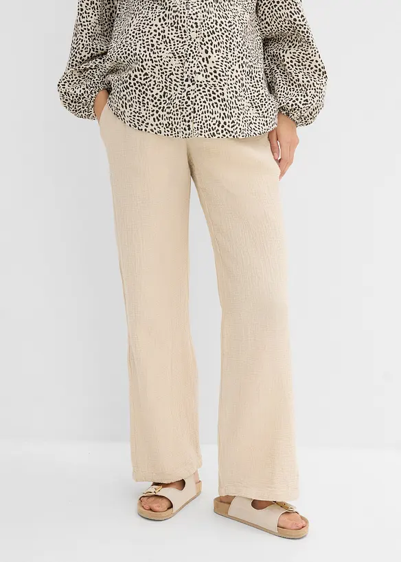 Umstandshose aus reinem Baumwoll-Musselin, Loose Fit in beige von vorne - bonprix Umstandshose aus reinem Baumwoll-Musselin, Loose Fit in beige von vorne - bonprix