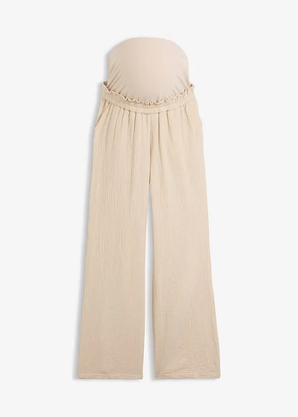 Umstandshose aus reinem Baumwoll-Musselin, Loose Fit in beige von vorne - bonprix Umstandshose aus reinem Baumwoll-Musselin, Loose Fit in beige von vorne - bonprix