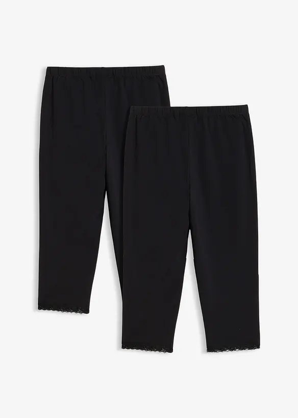 Capri-Leggings mit Bio-Baumwolle (2er Pack) in schwarz von hinten - bonprix