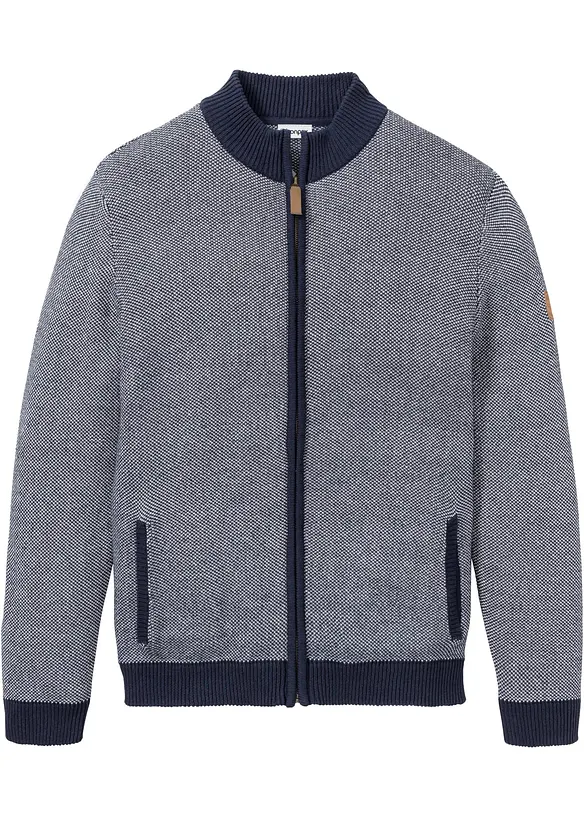 Grobstrickjacke aus reiner Baumwolle in blau von vorne - bonprix