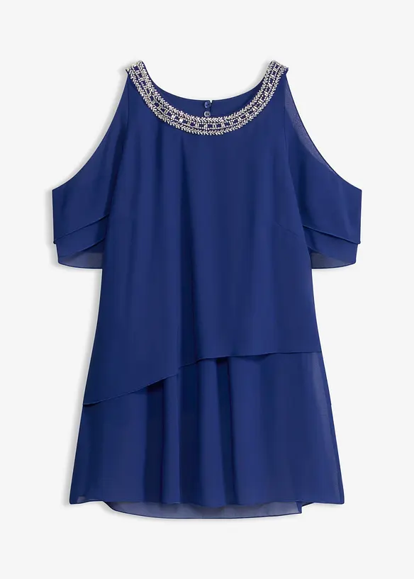 Bluse aus feinem Chiffon mit Stein-Applikation in blau von vorne - bonprix