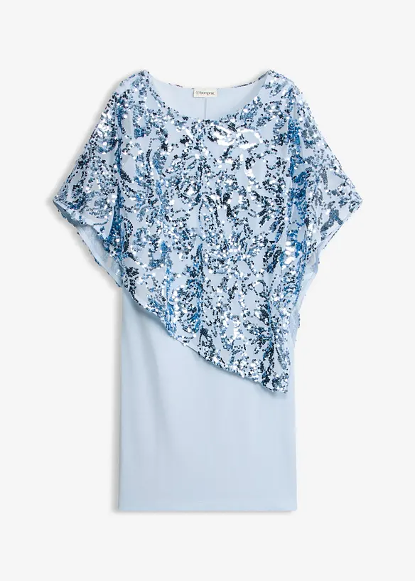 Cocktailkleid mit Pailletten-Überwurf in blau von vorne - bonprix Cocktailkleid mit Pailletten-Überwurf in blau von vorne - bonprix