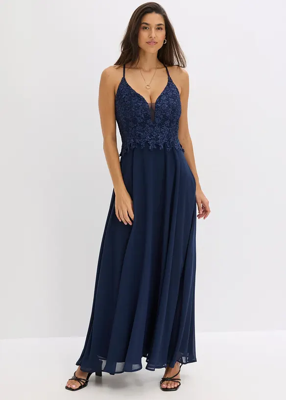 Trägerkleid in blau von vorne (Totalaufnahme) - bonprix Trägerkleid in blau von vorne (Totalaufnahme) - bonprix