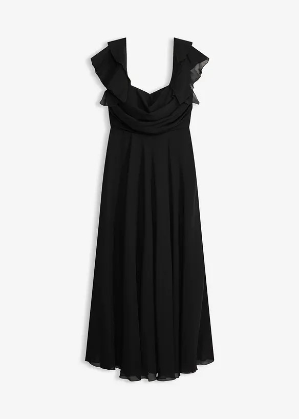 Abendkleid aus feinem Chiffon mit Drapierung in schwarz von vorne - bonprix