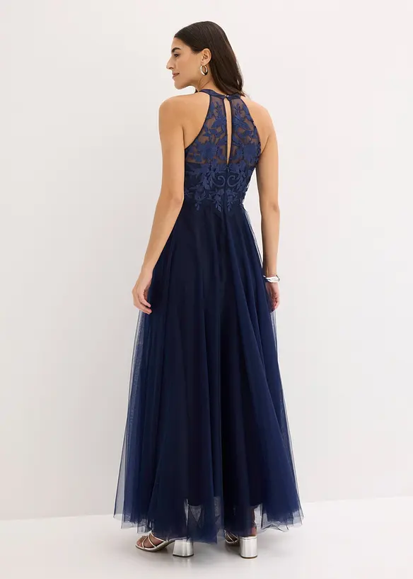 Abendkleid aus zartem Tüll mit Spitze in blau von hinten (Totalaufnahme) - bonprix Abendkleid aus zartem Tüll mit Spitze in blau von hinten (Totalaufnahme) - bonprix