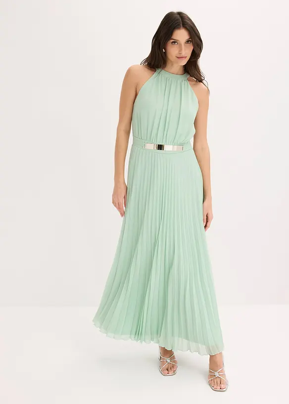 Abendkleid aus feinem Chiffon mit Plisseé in grün von vorne (Totalaufnahme) - bonprix Abendkleid aus feinem Chiffon mit Plisseé in grün von vorne (Totalaufnahme) - bonprix