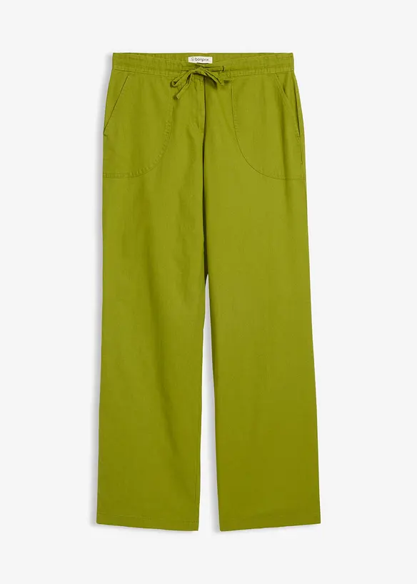 Leinen-Hose mit weitem Bein in grün von vorne - bonprix Leinen-Hose mit weitem Bein in grün von vorne - bonprix