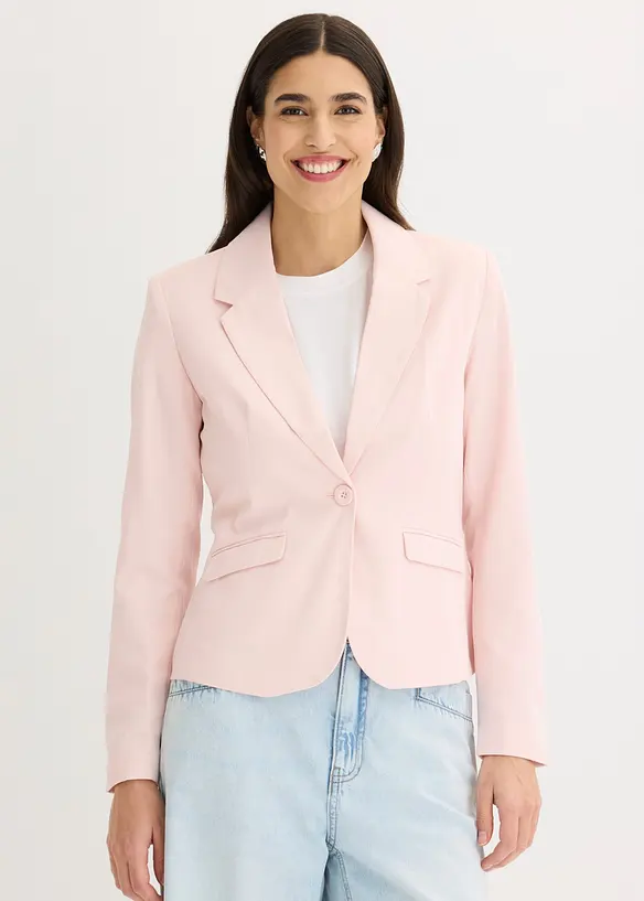 Kurzblazer mit Pattentaschen in rosa von vorne (im Anschnitt) - bonprix Kurzblazer mit Pattentaschen in rosa von vorne (im Anschnitt) - bonprix