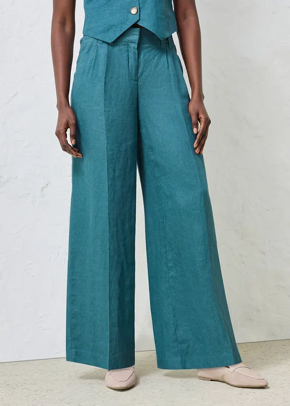 Leinenhose in petrol von vorne - bonprix Leinenhose in petrol von vorne - bonprix