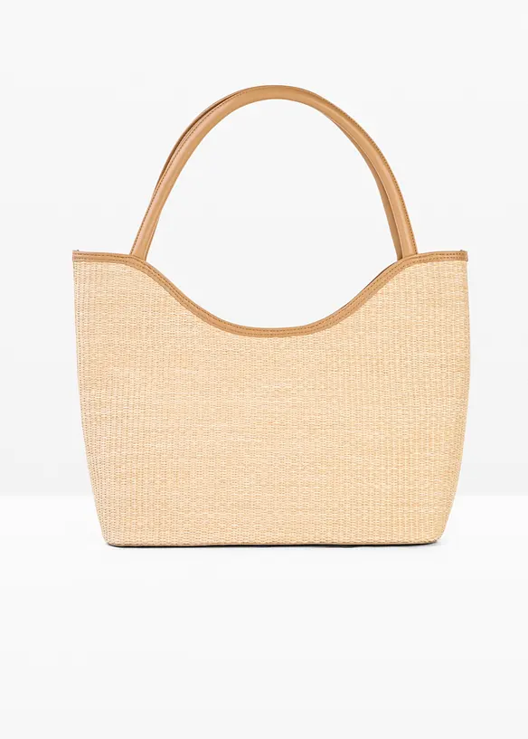 Shopper in Strohoptik in beige von vorne - bonprix