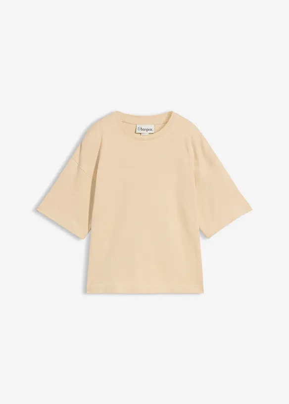 Boxy-Shirt aus schwerer Bio-Baumwolle in beige von vorne - bonprix